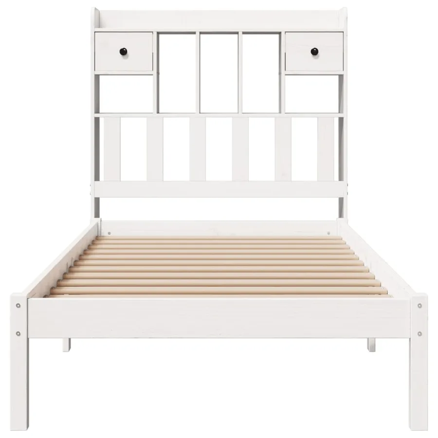 Lit bibliothèque sans matelas blanc 90x190cm bois de pin massif - 4