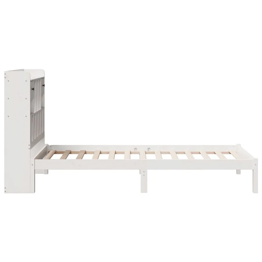 Lit bibliothèque sans matelas blanc 90x190cm bois de pin massif - 7