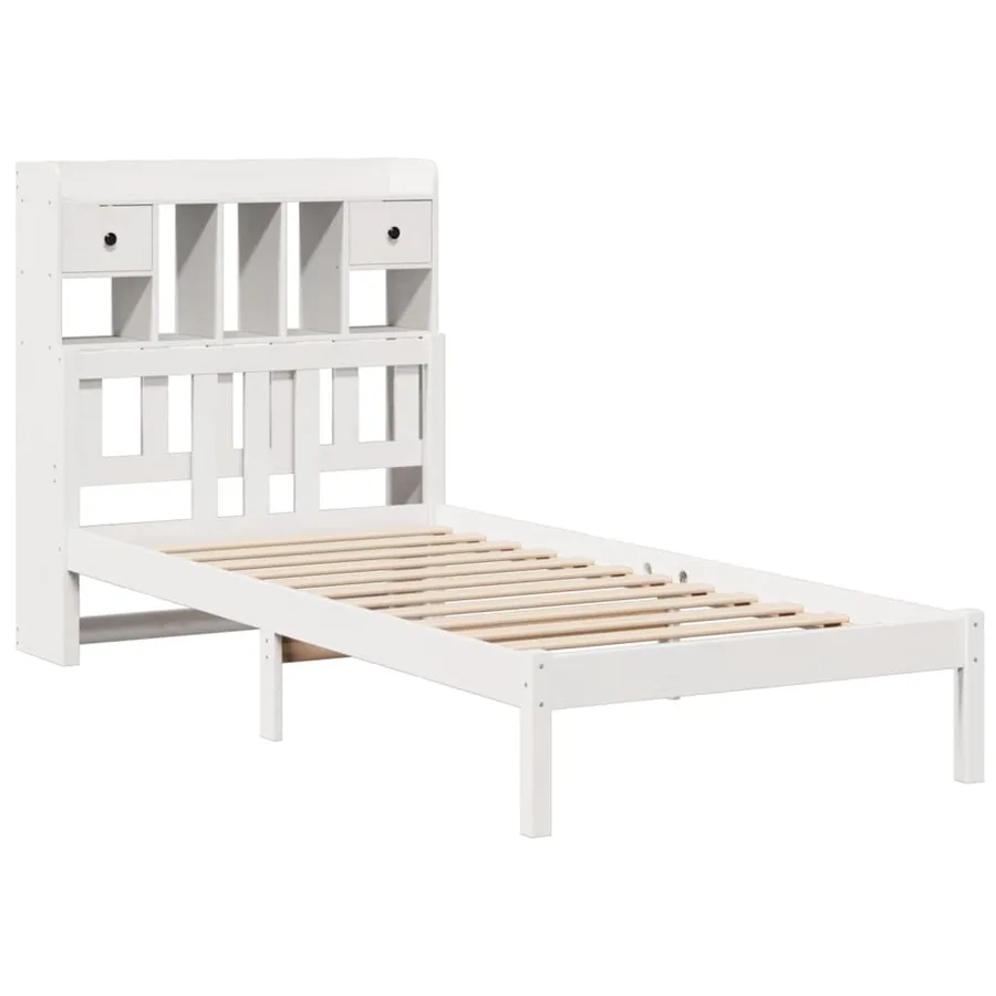 Lit bibliothèque sans matelas blanc 90x200cm bois de pin massif - 3