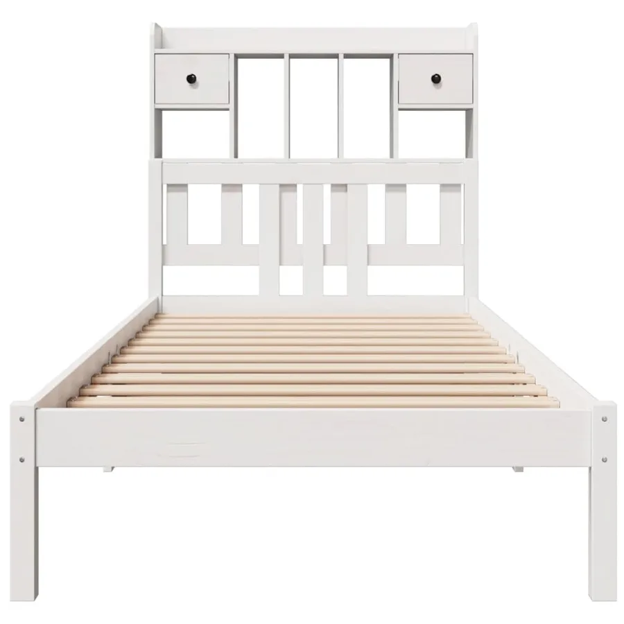 Lit bibliothèque sans matelas blanc 90x200cm bois de pin massif - 4