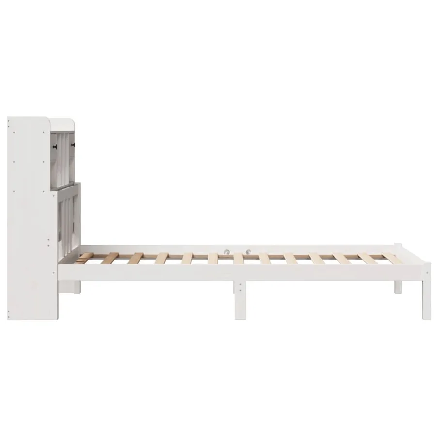 Lit bibliothèque sans matelas blanc 90x200cm bois de pin massif - 5