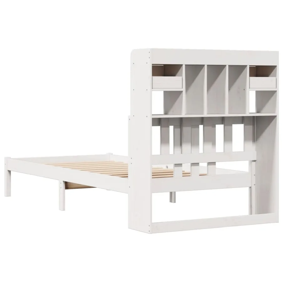 Lit bibliothèque sans matelas blanc 90x200cm bois de pin massif - 6