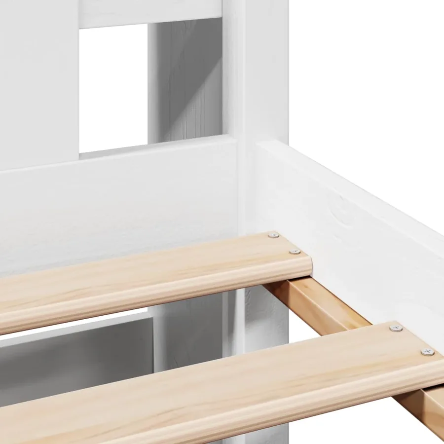 Lit bibliothèque sans matelas blanc 90x200cm bois de pin massif - 9