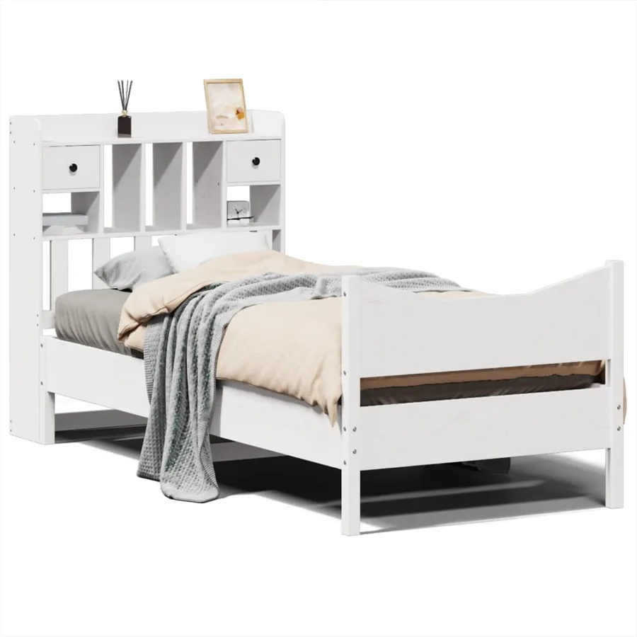 Cadre de lit sans matelas blanc 90x200 cm bois de pin massif - 2