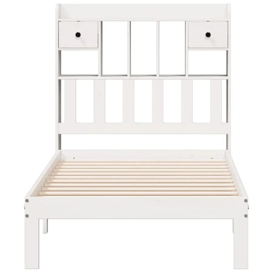 Lit bibliothèque sans matelas blanc 90x200cm bois de pin massif - 4
