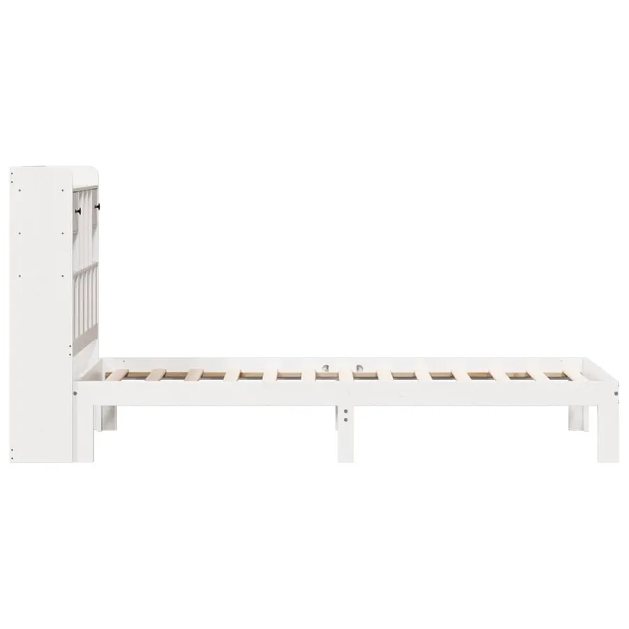 Lit bibliothèque sans matelas blanc 90x200cm bois de pin massif - 5