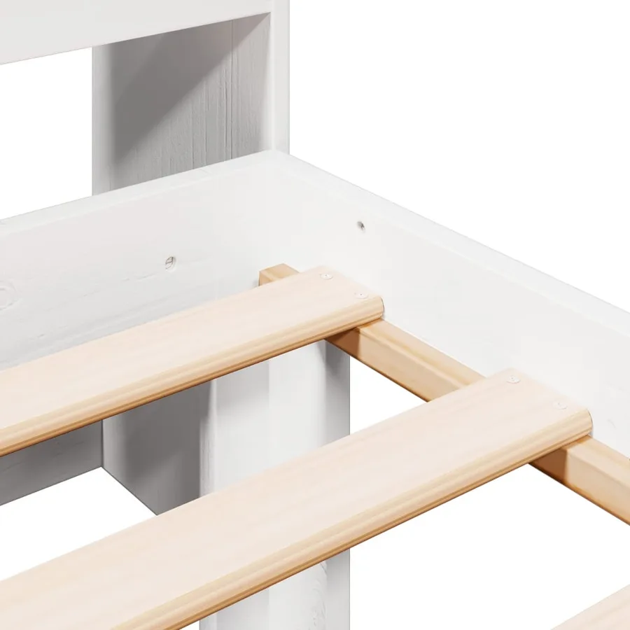 Lit bibliothèque sans matelas blanc 90x200cm bois de pin massif - 9