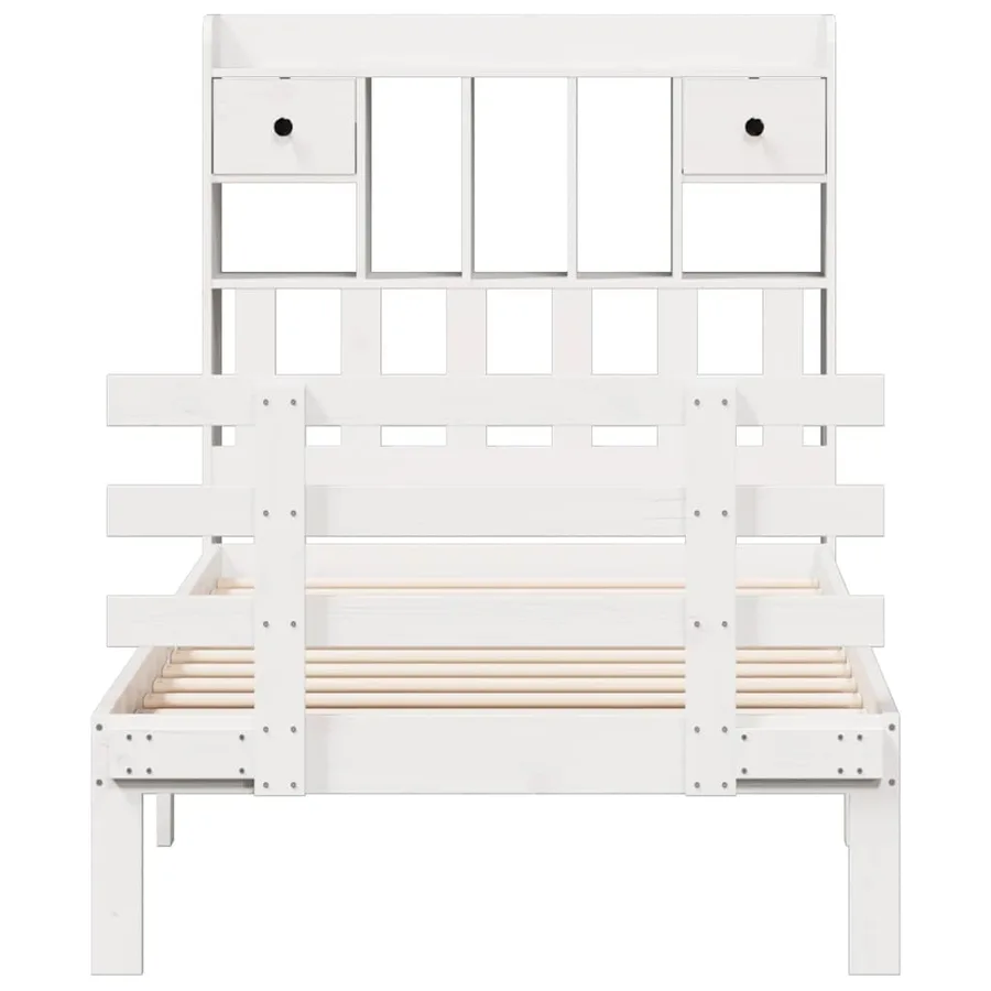 Lit bibliothèque sans matelas blanc 90x190cm bois de pin massif - 4