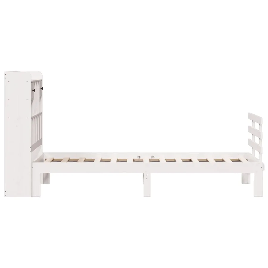 Lit bibliothèque sans matelas blanc 90x190cm bois de pin massif - 5
