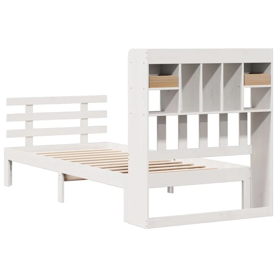 Lit bibliothèque sans matelas blanc 90x190cm bois de pin massif - 6