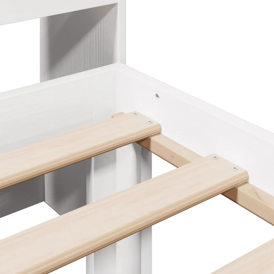 Lit bibliothèque sans matelas blanc 90x190cm bois de pin massif - 9