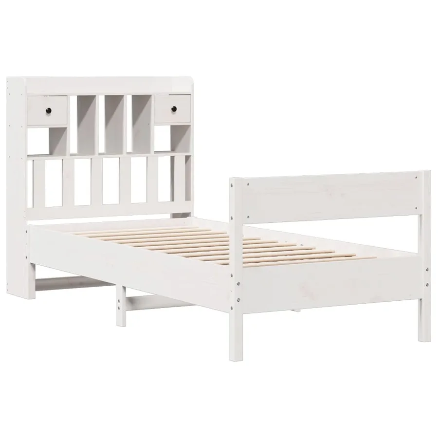 Lit bibliothèque sans matelas blanc 90x200cm bois de pin massif - 3