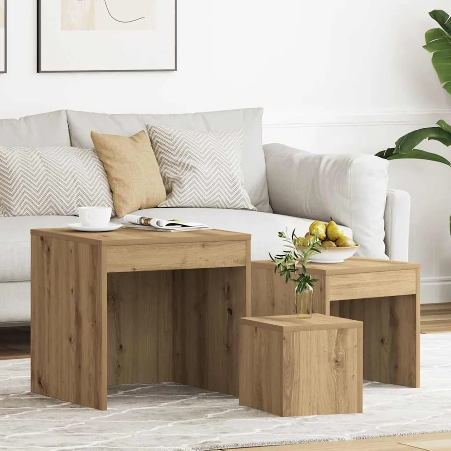 Tables gigognes 3 pcs chêne artisanal bois d'ingénierie