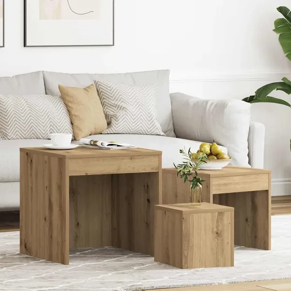 Tables gigognes 3 pcs chêne artisanal bois d'ingénierie