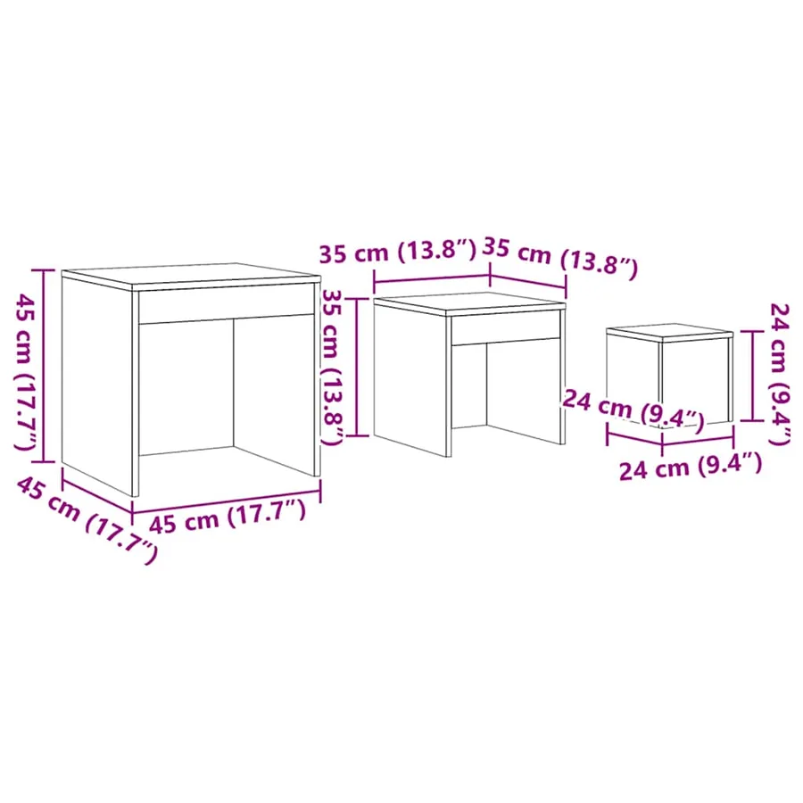 Tables gigognes 3 pcs chêne artisanal bois d'ingénierie - 11