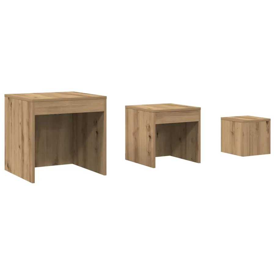 Tables gigognes 3 pcs chêne artisanal bois d'ingénierie - 2