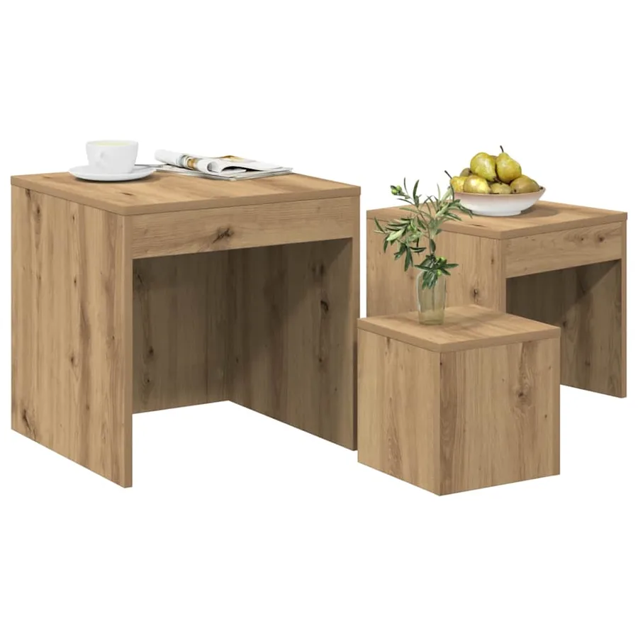 Tables gigognes 3 pcs chêne artisanal bois d'ingénierie - 4