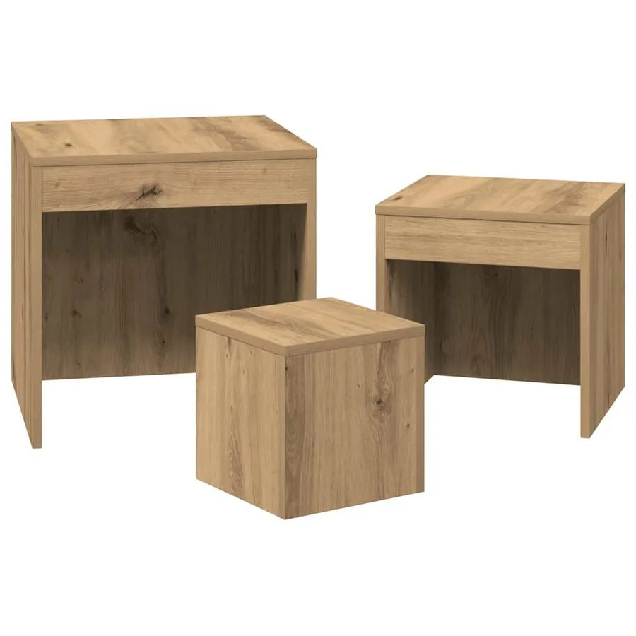 Tables gigognes 3 pcs chêne artisanal bois d'ingénierie - 7