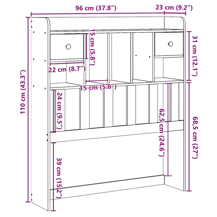 Tête de lit avec rangement 90 cm en bois de pin massif - 10