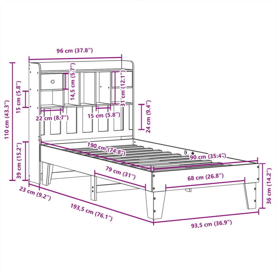 Cadre de lit sans matelas 90x190 cm bois de pin massif - 11