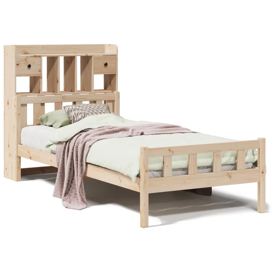 Lit bibliothèque sans matelas 75x190 cm bois de pin massif - 2