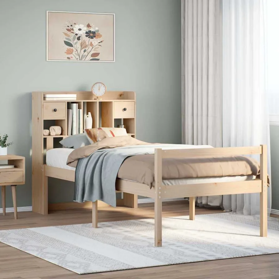 Lit bibliothèque sans matelas 75x190 cm bois de pin massif