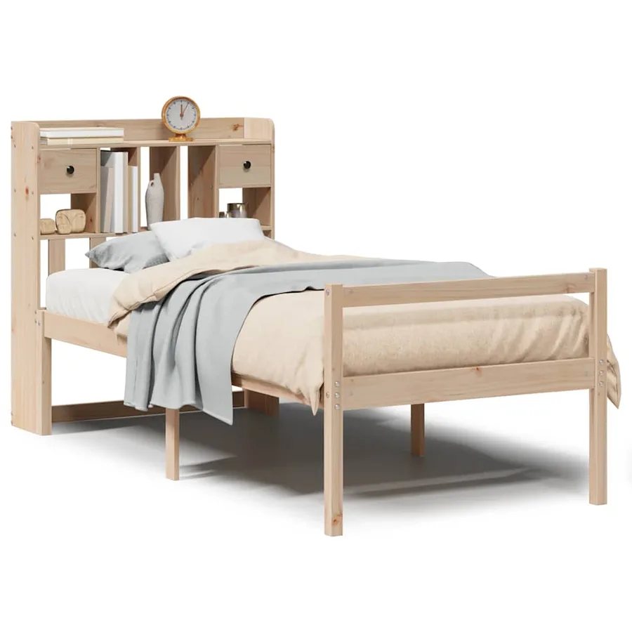 Lit bibliothèque sans matelas 75x190 cm bois de pin massif - 2