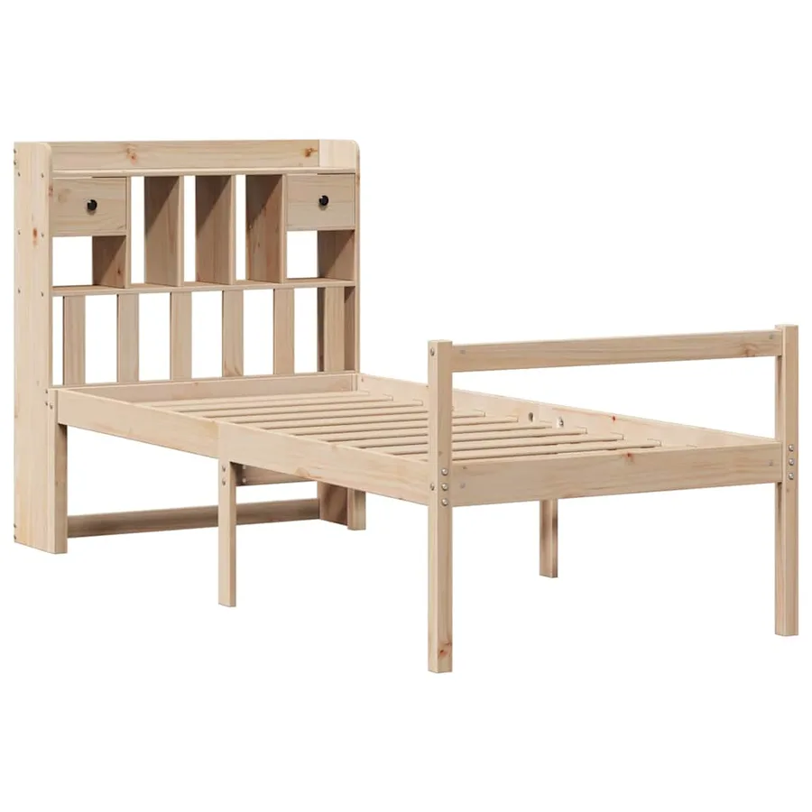 Lit bibliothèque sans matelas 75x190 cm bois de pin massif - 3