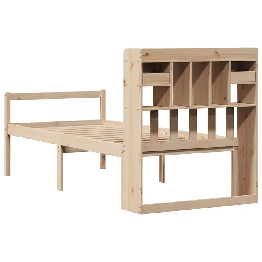 Lit bibliothèque sans matelas 75x190 cm bois de pin massif - 6