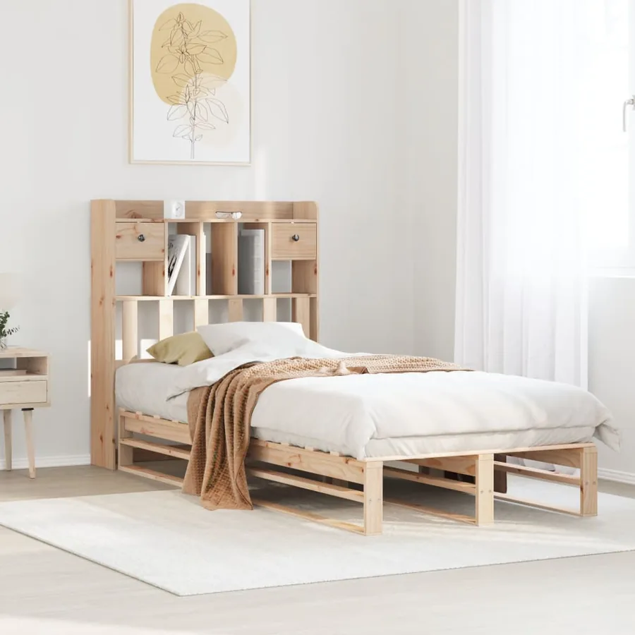 Lit bibliothèque sans matelas 90x200 cm bois de pin massif