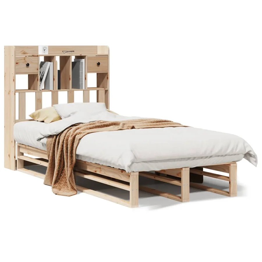 Lit bibliothèque sans matelas 90x200 cm bois de pin massif - 2