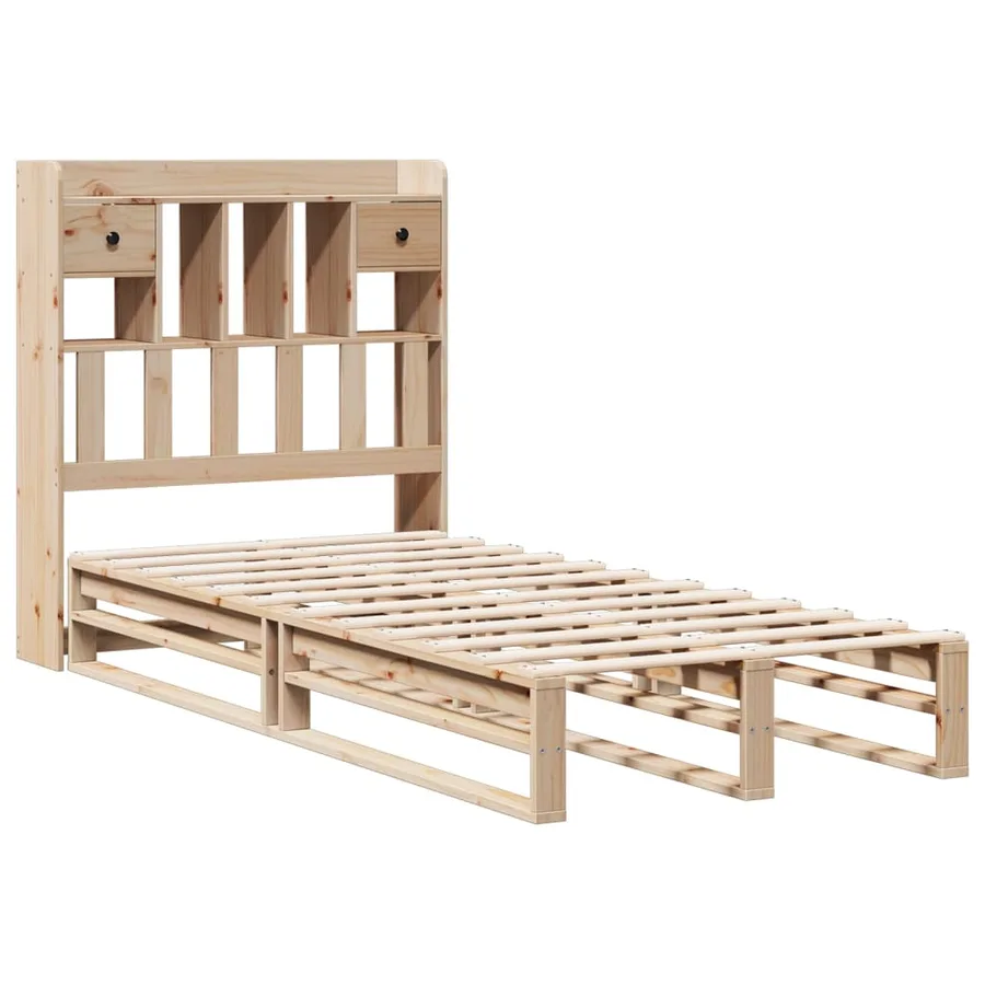 Lit bibliothèque sans matelas 90x200 cm bois de pin massif - 3