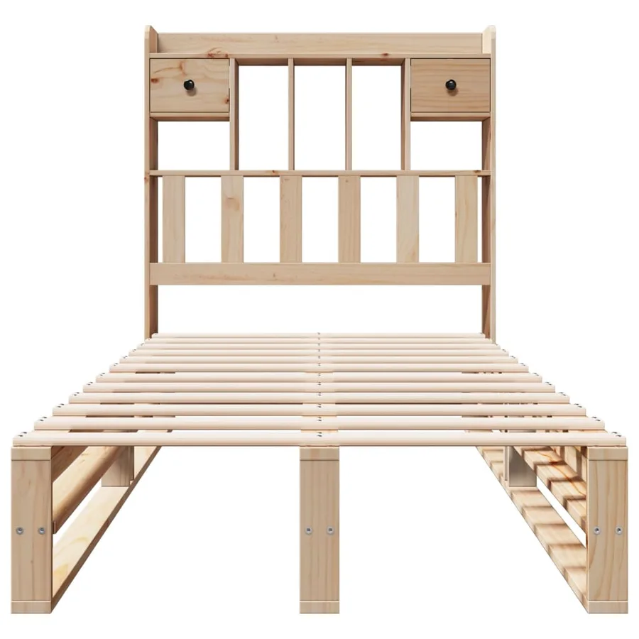 Lit bibliothèque sans matelas 90x200 cm bois de pin massif - 4