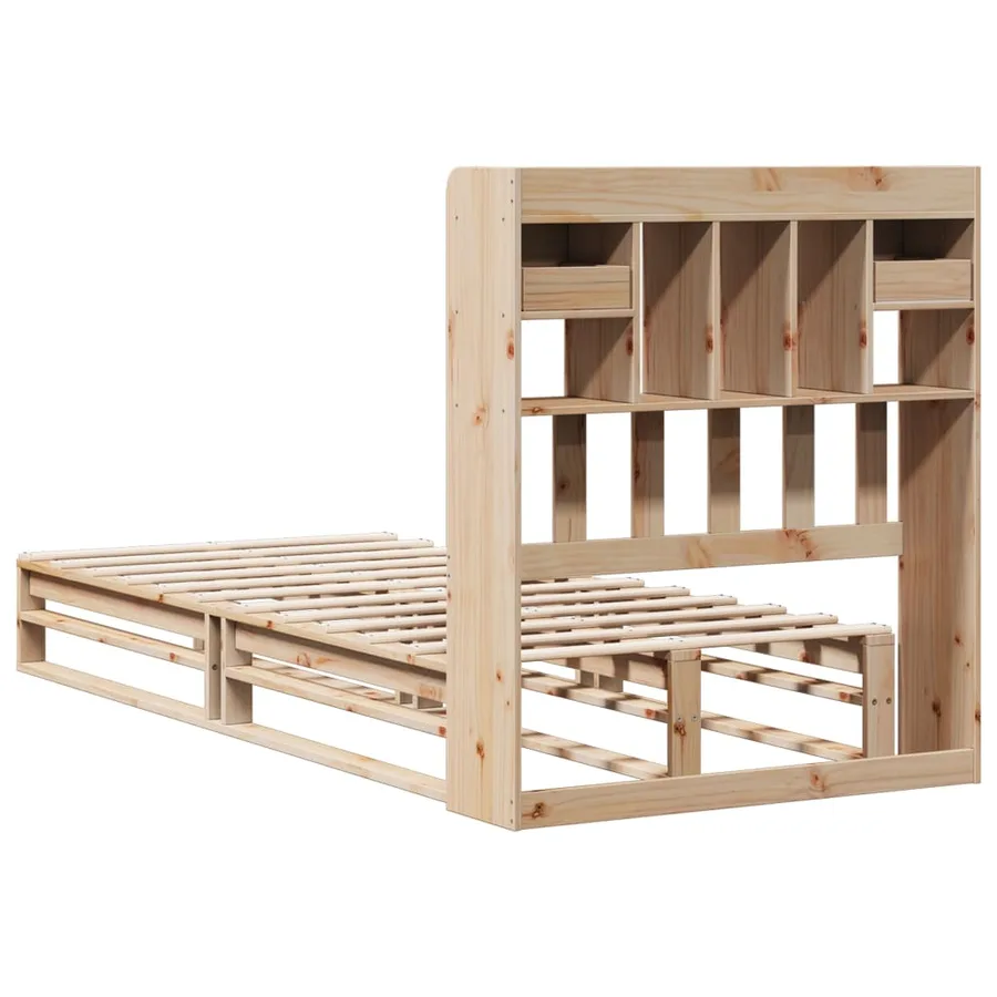 Lit bibliothèque sans matelas 90x200 cm bois de pin massif - 8