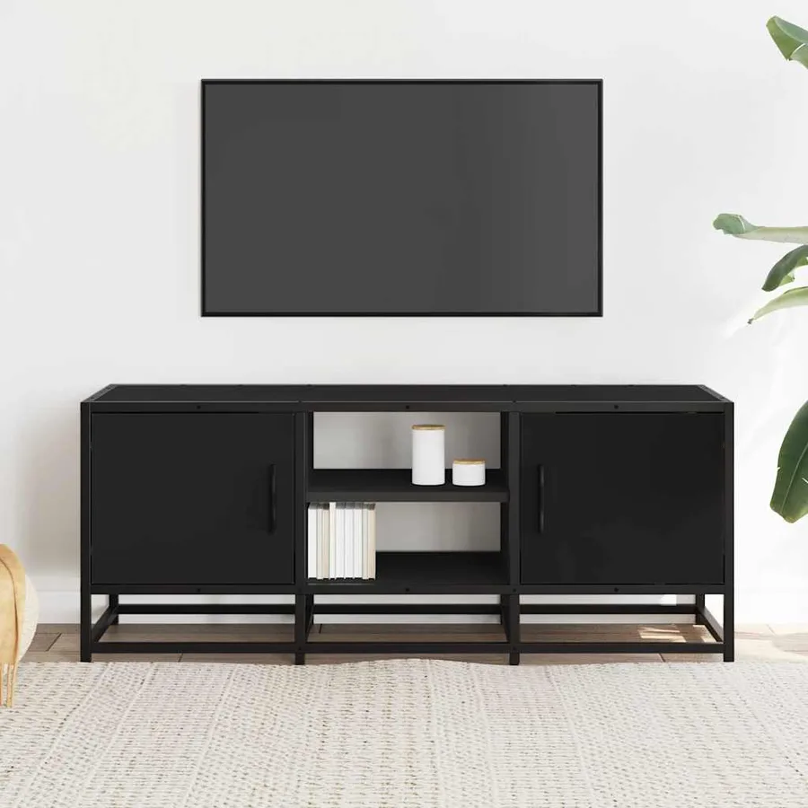Meuble TV noir 100x35x41 cm bois d'ingénierie et métal - 3