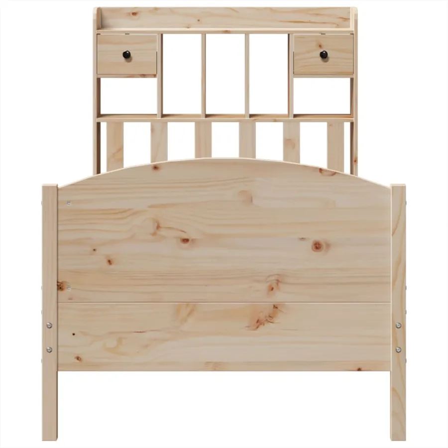 Lit bibliothèque sans matelas 75x190 cm bois de pin massif - 4