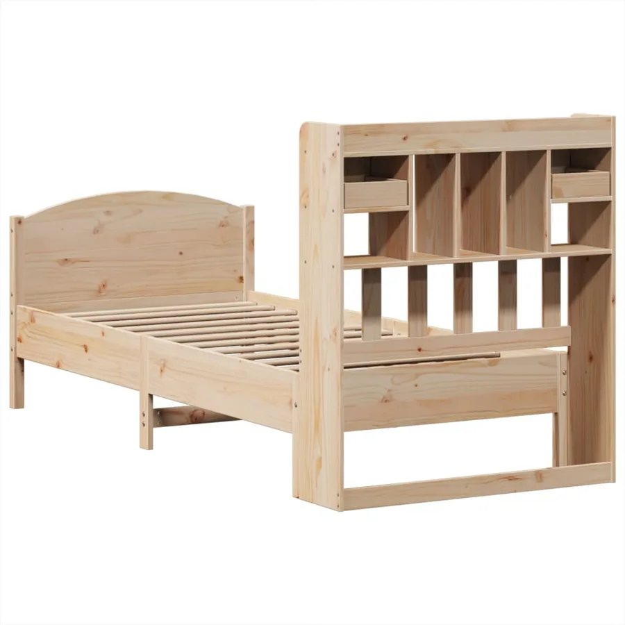 Lit bibliothèque sans matelas 75x190 cm bois de pin massif - 6