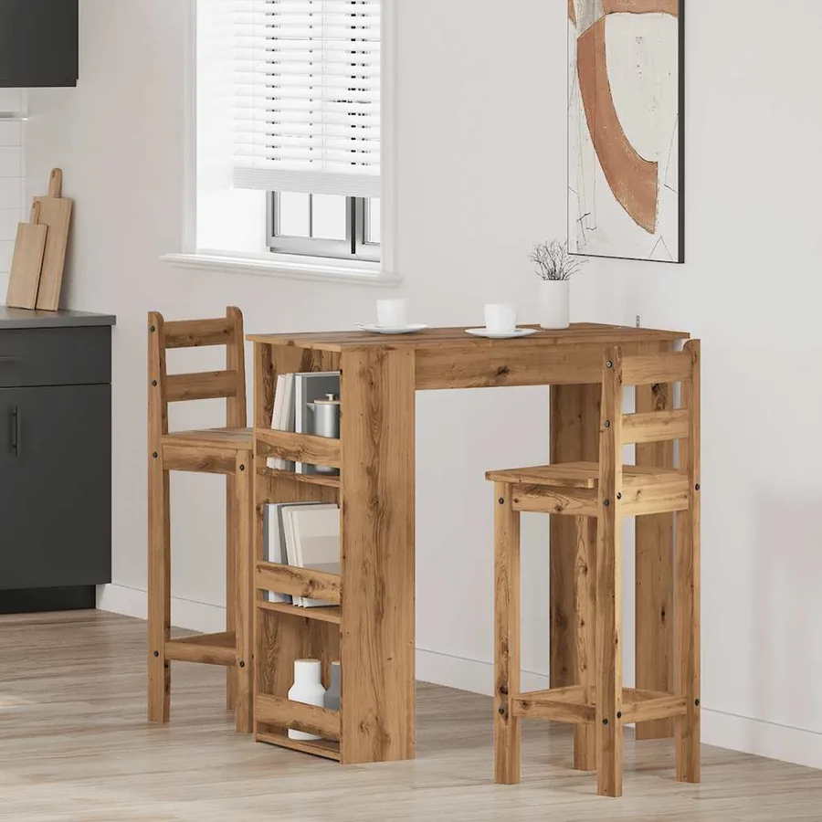 Table de bar avec étagère de rangement chêne artisanal - 3
