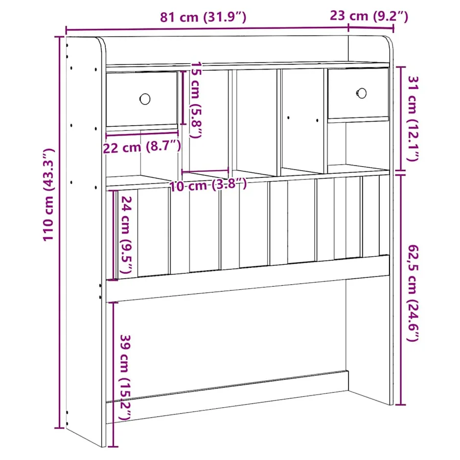 Tête de lit avec rangement cire marron 75 cm bois massif de pin - 10
