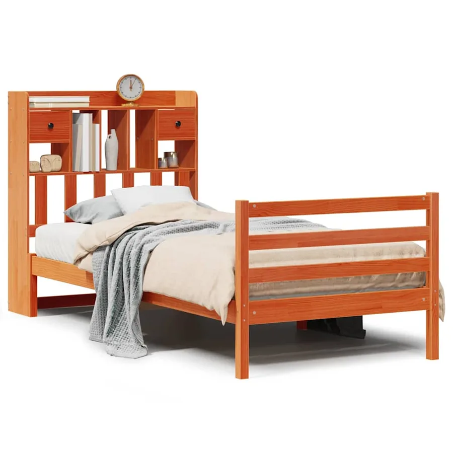 Lit bibliothèque sans matelas cire marron 75x190 cm pin massif - 2