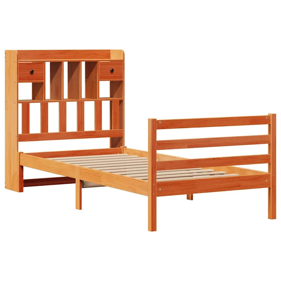 Lit bibliothèque sans matelas cire marron 75x190 cm pin massif - 3
