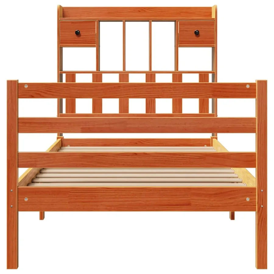 Lit bibliothèque sans matelas cire marron 75x190 cm pin massif - 4