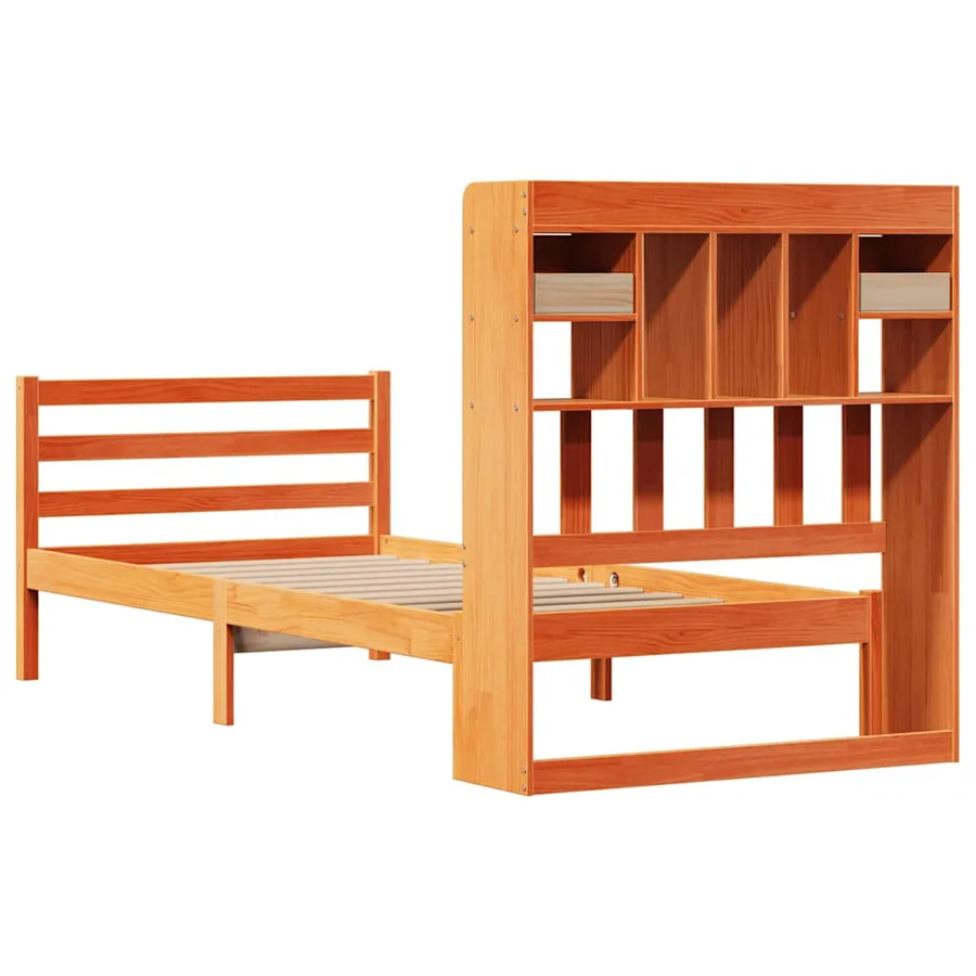 Lit bibliothèque sans matelas cire marron 75x190 cm pin massif - 6