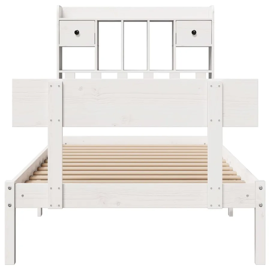 Lit bibliothèque sans matelas blanc 75x190cm bois de pin massif - 4