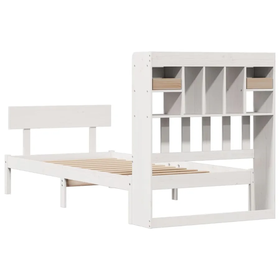 Lit bibliothèque sans matelas blanc 75x190cm bois de pin massif - 8