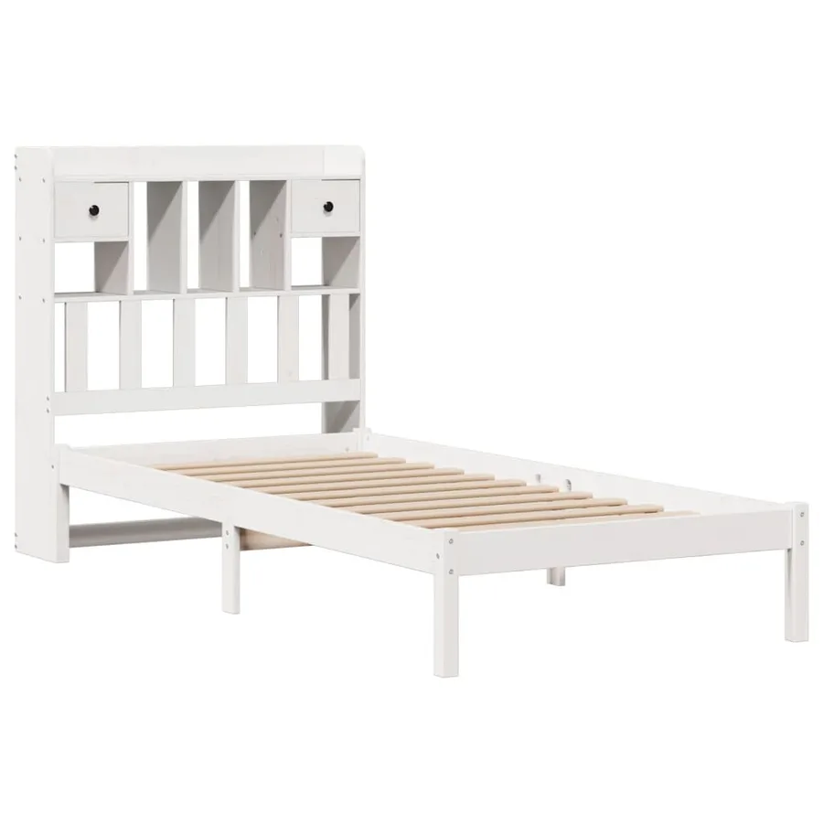 Lit bibliothèque sans matelas blanc 75x190cm bois de pin massif - 3