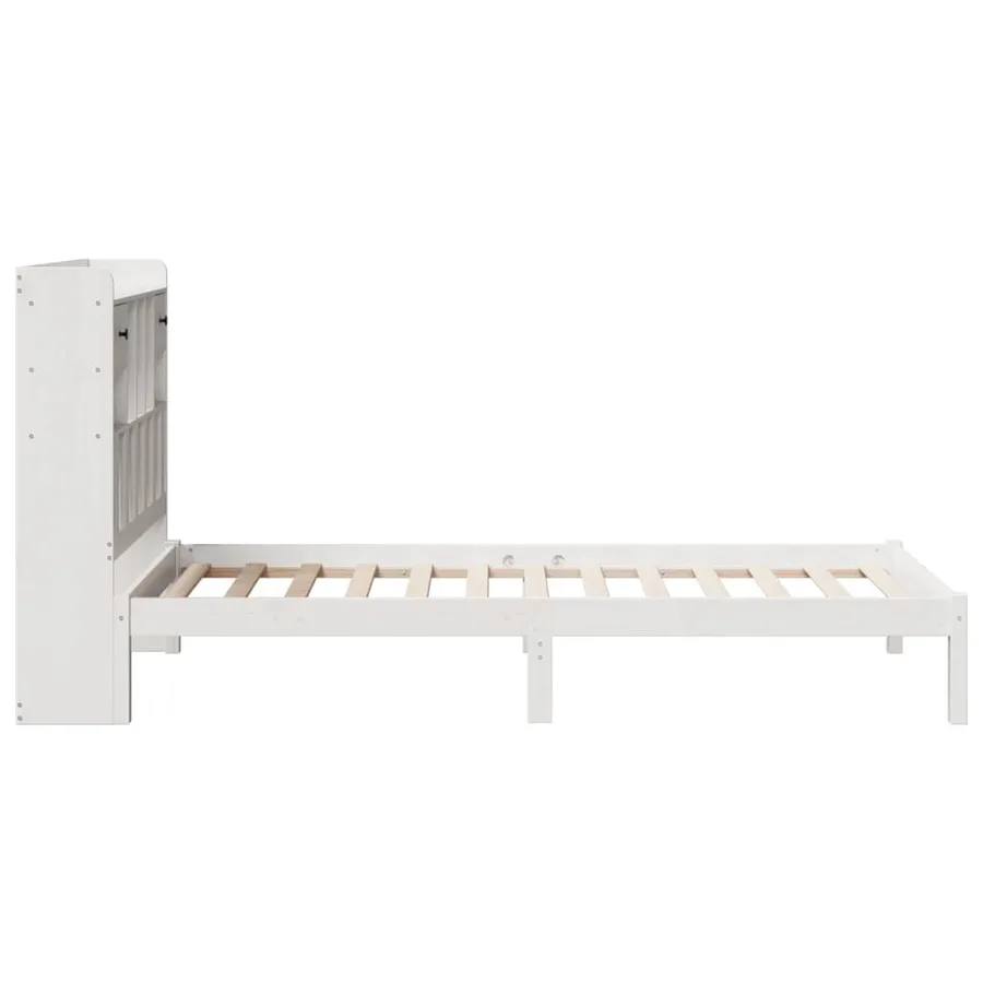 Lit bibliothèque sans matelas blanc 75x190cm bois de pin massif - 7