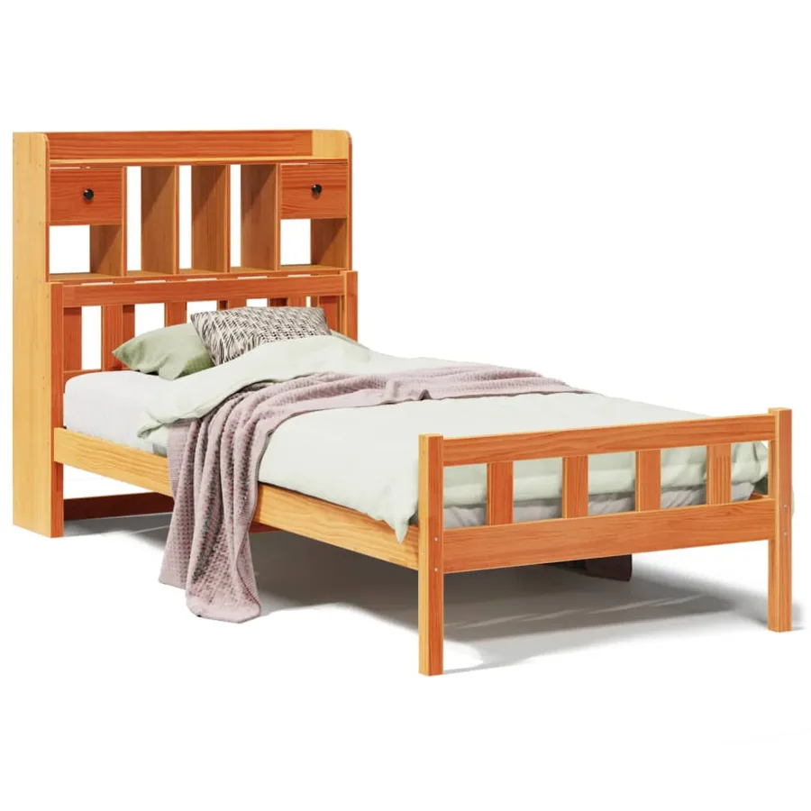 Lit bibliothèque sans matelas cire marron 75x190 cm pin massif - 2