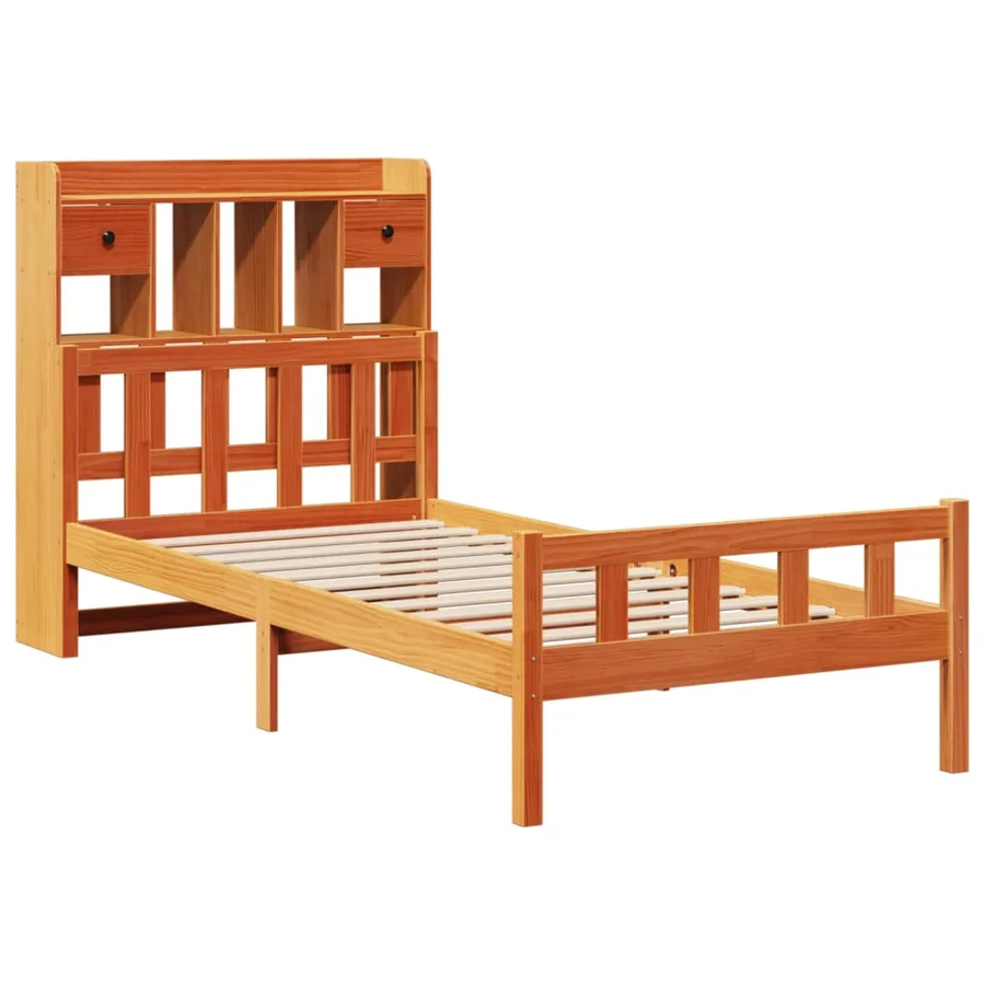 Lit bibliothèque sans matelas cire marron 75x190 cm pin massif - 3