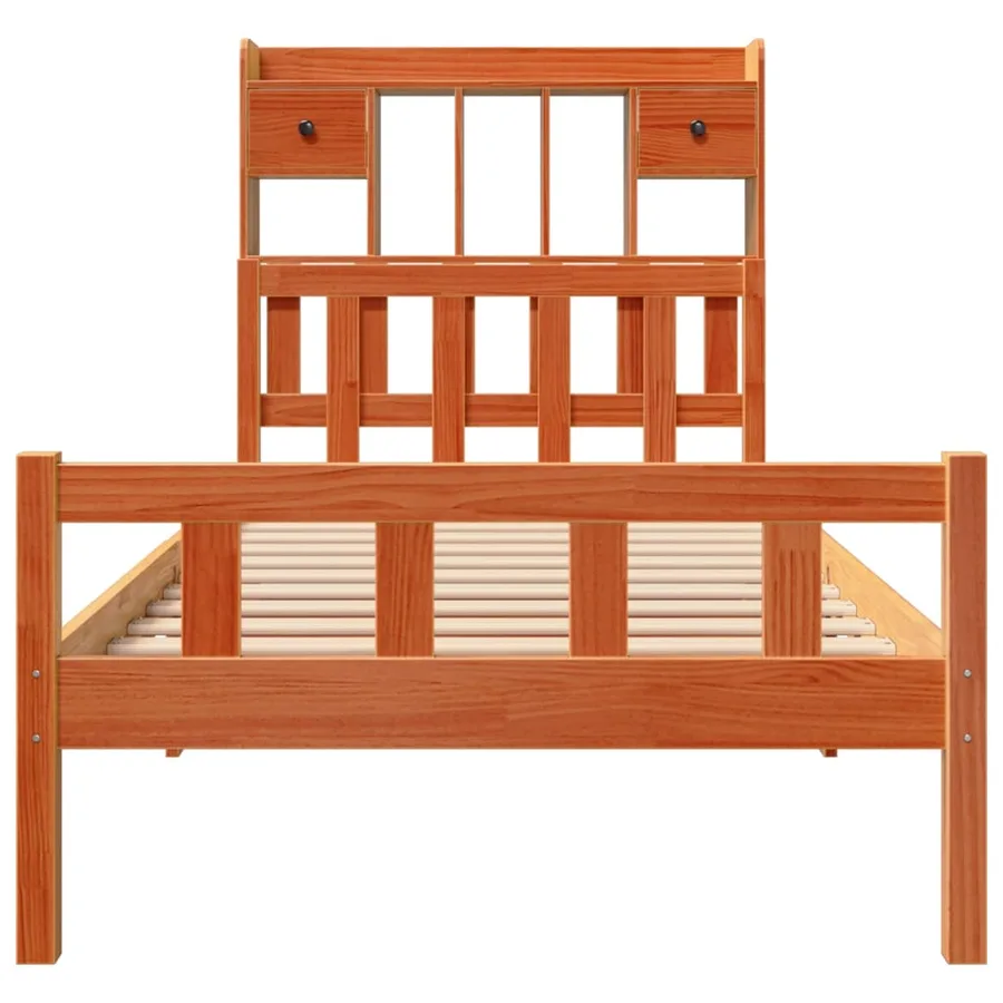 Lit bibliothèque sans matelas cire marron 75x190 cm pin massif - 4